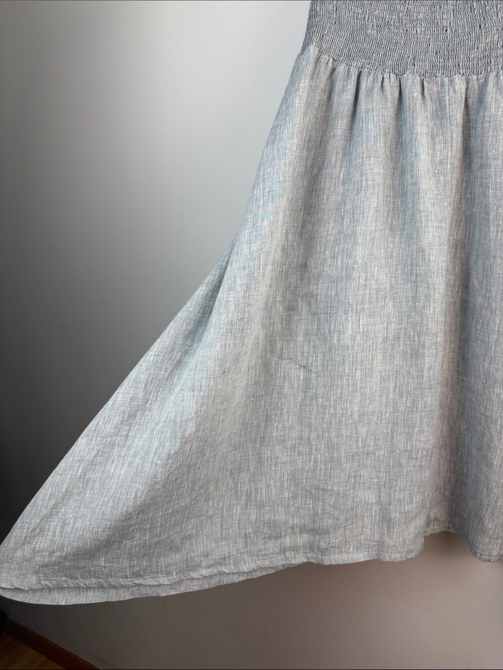 Eileen Fisher Organic Linen Smocked A-Line Skirt Handkerchief Hem Medium Pockets - Picture 14 of 16